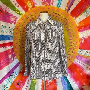 St. John Collection Icon Stripe Silk Crepe De Chine Blouse NWOT Women’s Large